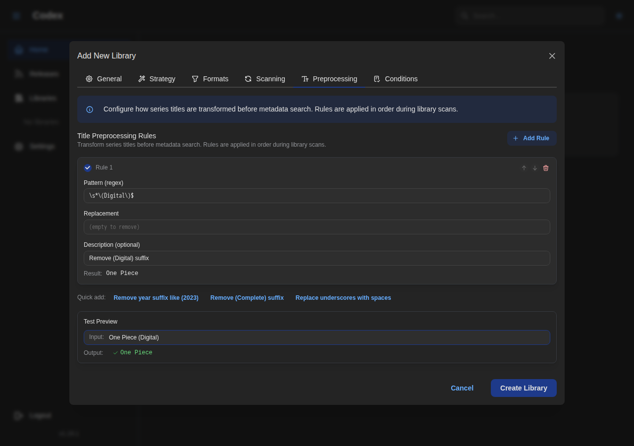 Library Preprocessing Settings