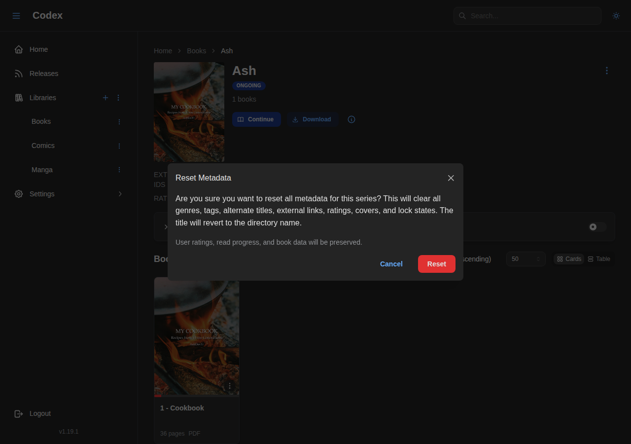 Reset Metadata Confirmation