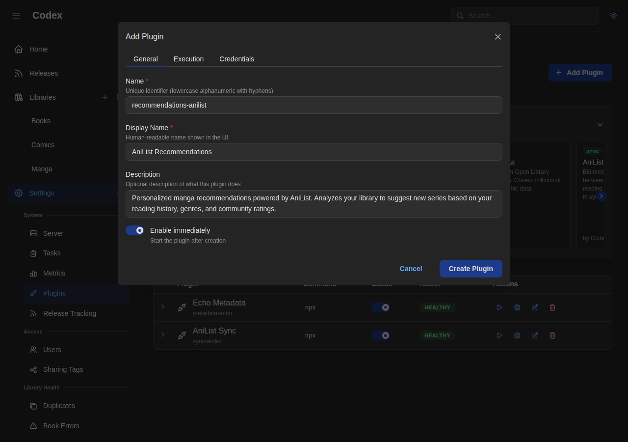 Add Recommendations Plugin - General